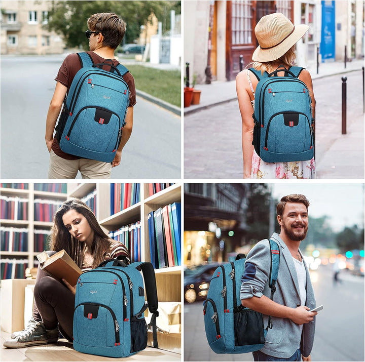 Practical water-resistant laptop backpack with USB port & anti-theft protection. Suitable for all ages.