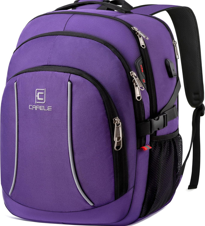 TechPro anti-theft laptop backpack, water-resistant for all weather, with integrated USB charging.