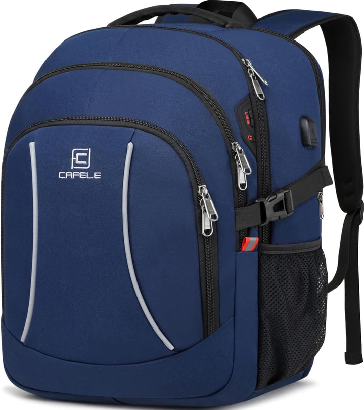 Modern unisex water-resistant backpack, anti-theft design for secure laptop carry, with USB port.