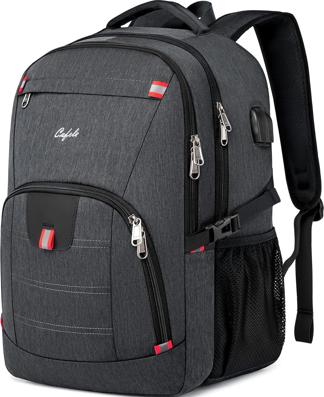 Secure water-resistant travel bag, anti-theft design, USB port for charging devices. Unisex style.