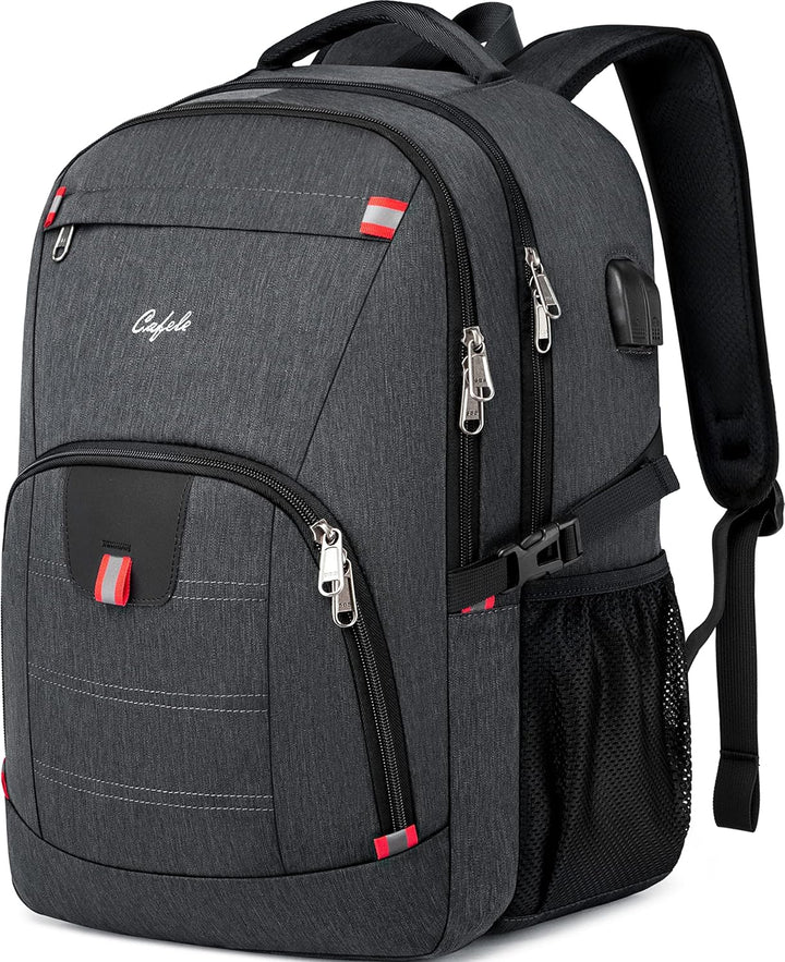 Secure water-resistant travel bag, anti-theft design, USB port for charging devices. Unisex style.