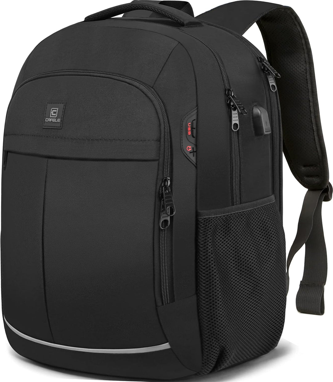 TechPro unisex anti-theft backpack, water-resistant, with USB charging. Perfect for school, work, travel.