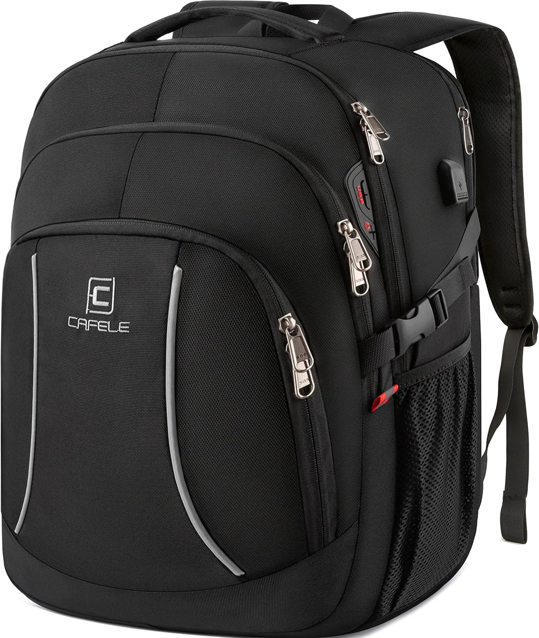 High-quality water-resistant laptop backpack with anti-theft design & USB charging port. TechPro model.