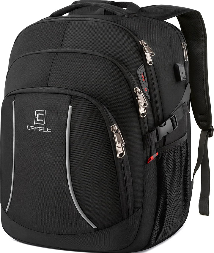 High-quality water-resistant laptop backpack with anti-theft design & USB charging port. TechPro model.