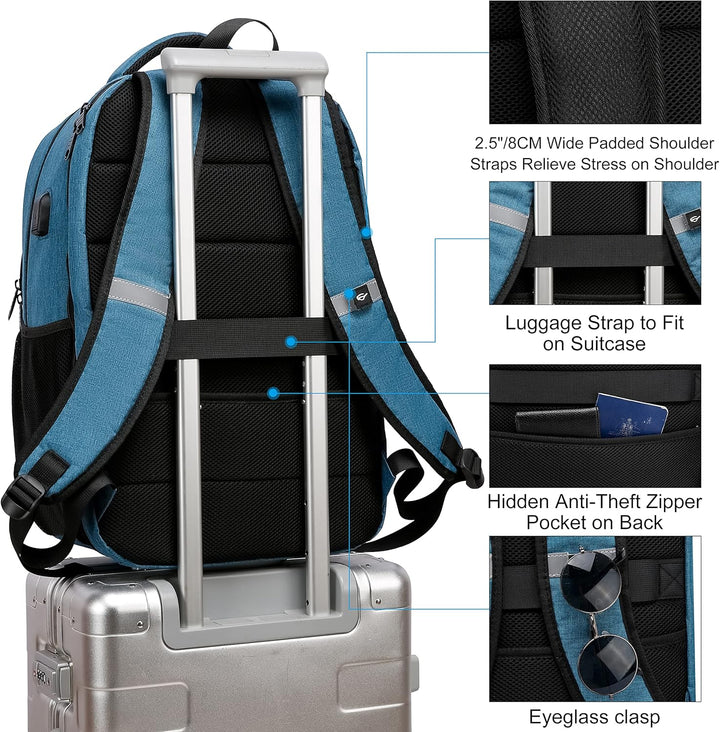 Water-resistant school backpack with USB port, anti-theft design. Ideal laptop bag for students.