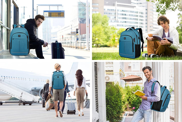 TechPro unisex travel backpack, water-resistant with integrated USB port & anti-theft features.