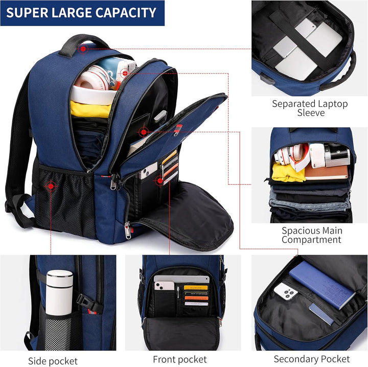 Secure water-resistant laptop bag, anti-theft zippers, and USB port. Unisex design for work & school.