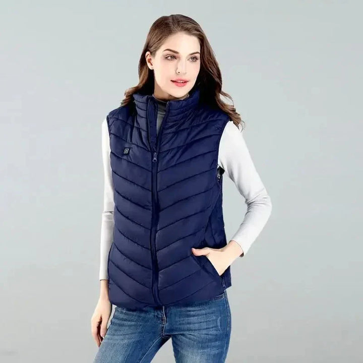 Unisex Thermo Heated Gilet front view; sleek black, advanced heating, ideal for cold weather, sports & fitness warmth.