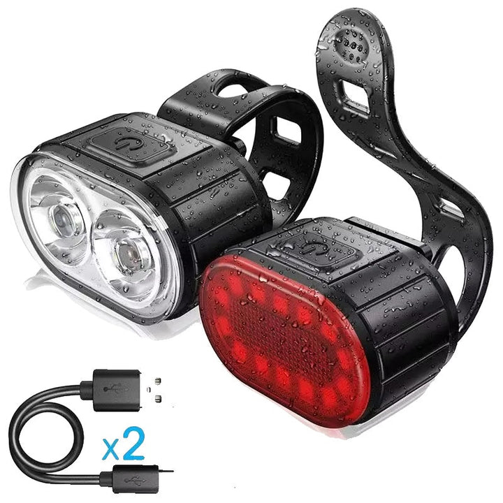Unisex ultra bright USB rechargeable bicycle light set with powerful headlight & tail light for cycling safety.