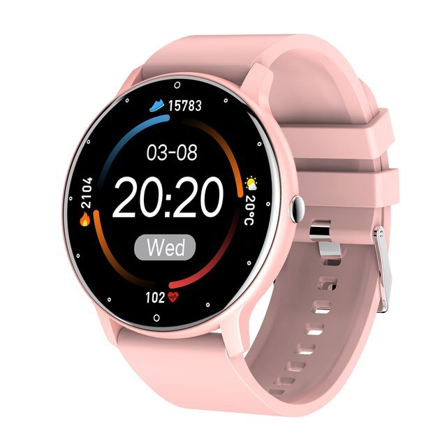 Wearable tech smartwatch displaying call & app notifications. Compatible with iOS & Android devices.