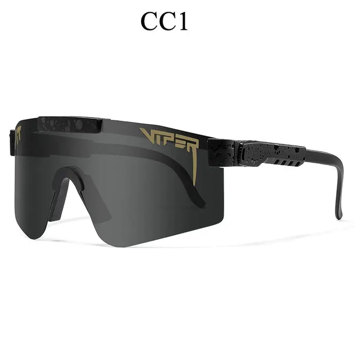 Side view of unisex UV400 sports sunglasses, highlighting ergonomic design for active wear.