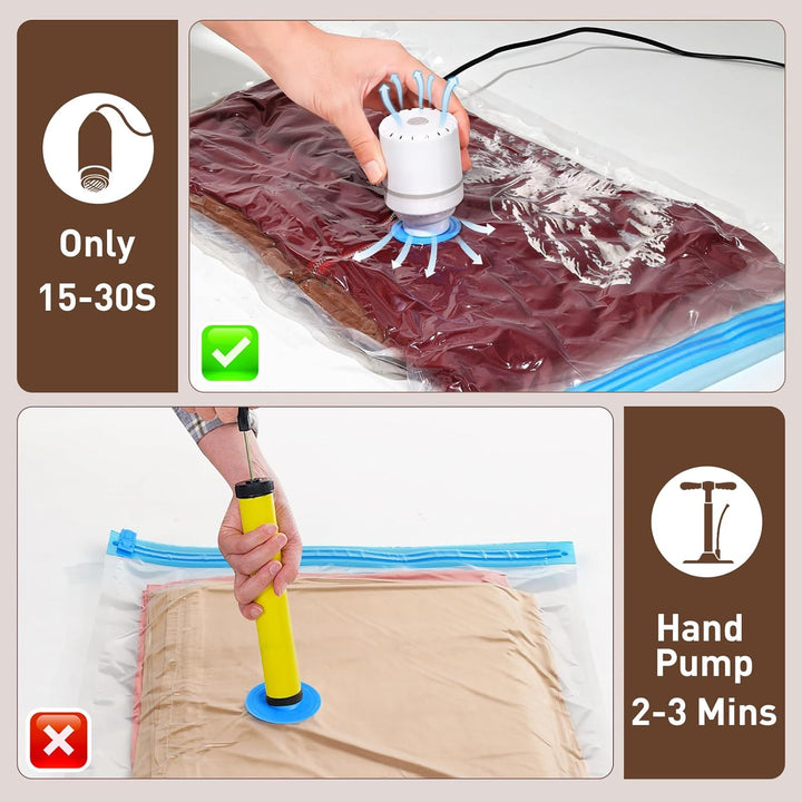 The ultimate space-saving vacuum storage bag set with an electric pump.