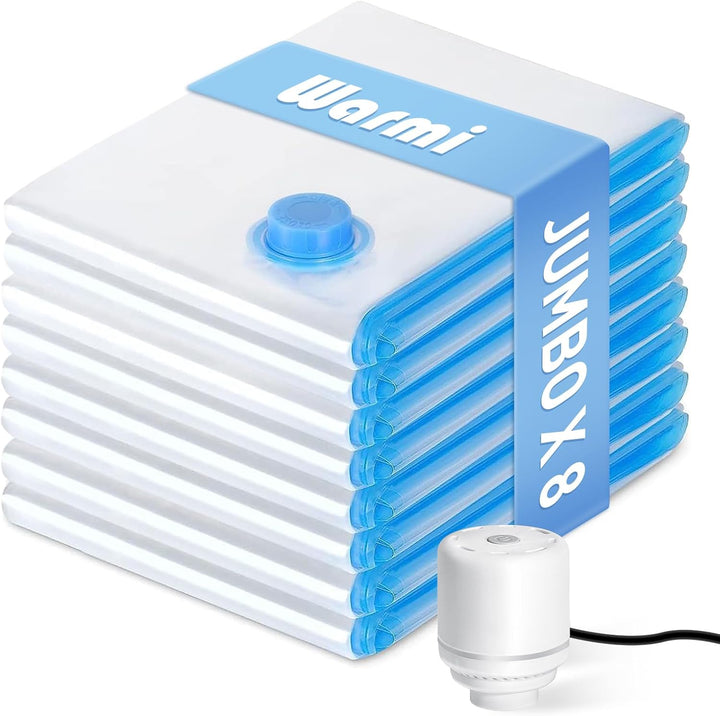 Travel-friendly vacuum storage bags and electric pump for compact luggage.