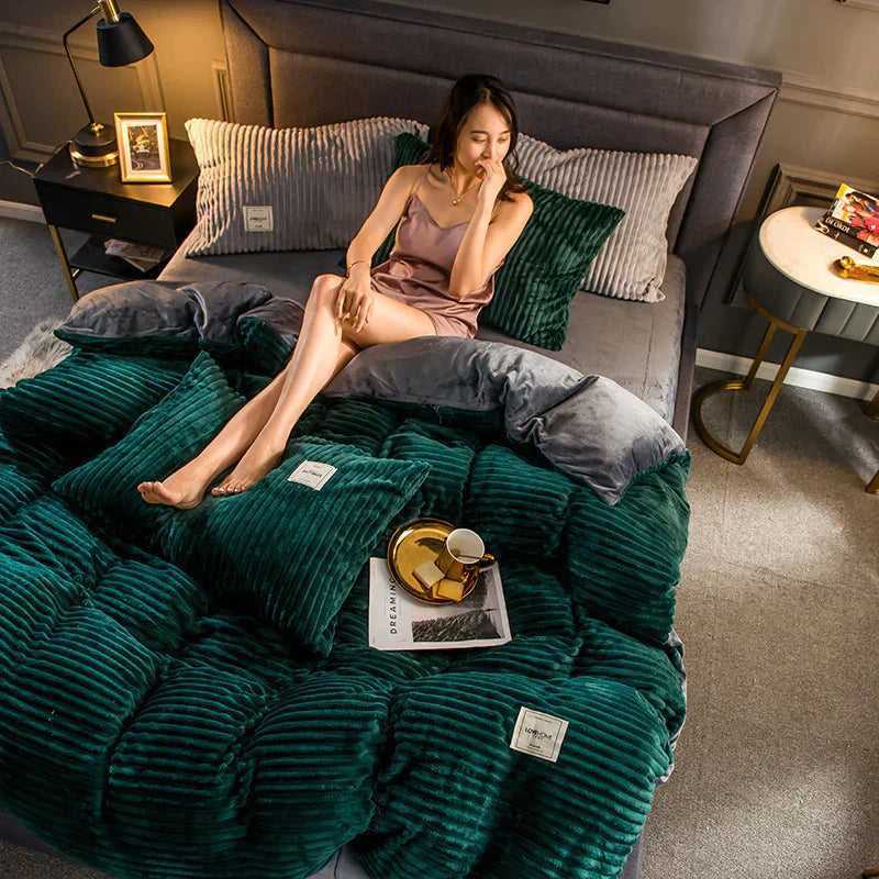 Premium unisex DreamWeave fleece duvet cover; ultimate comfort, warmth, and easy care luxury.