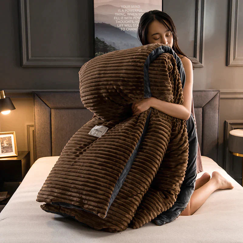 Plush and soft velvet duvet cover; DreamWeave bedding ensures cozy, warm nights.