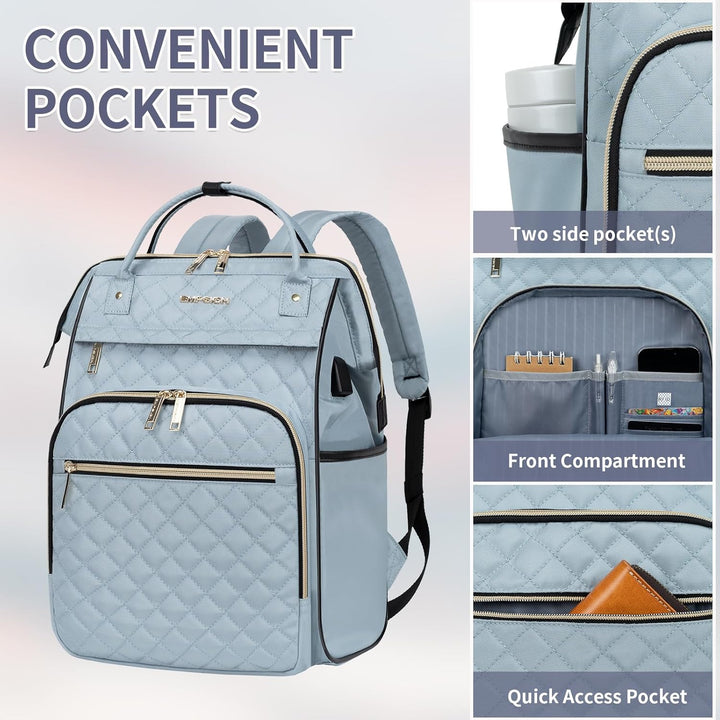 Commuter laptop backpack: water-repellent, expandable, with RFID & USB port. Secure & spacious for daily use.