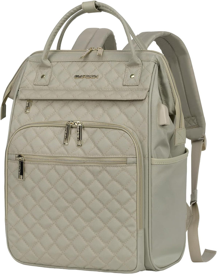 Anti-theft expandable laptop backpack with water-repellent fabric, RFID pocket, & USB charger for safe travels.