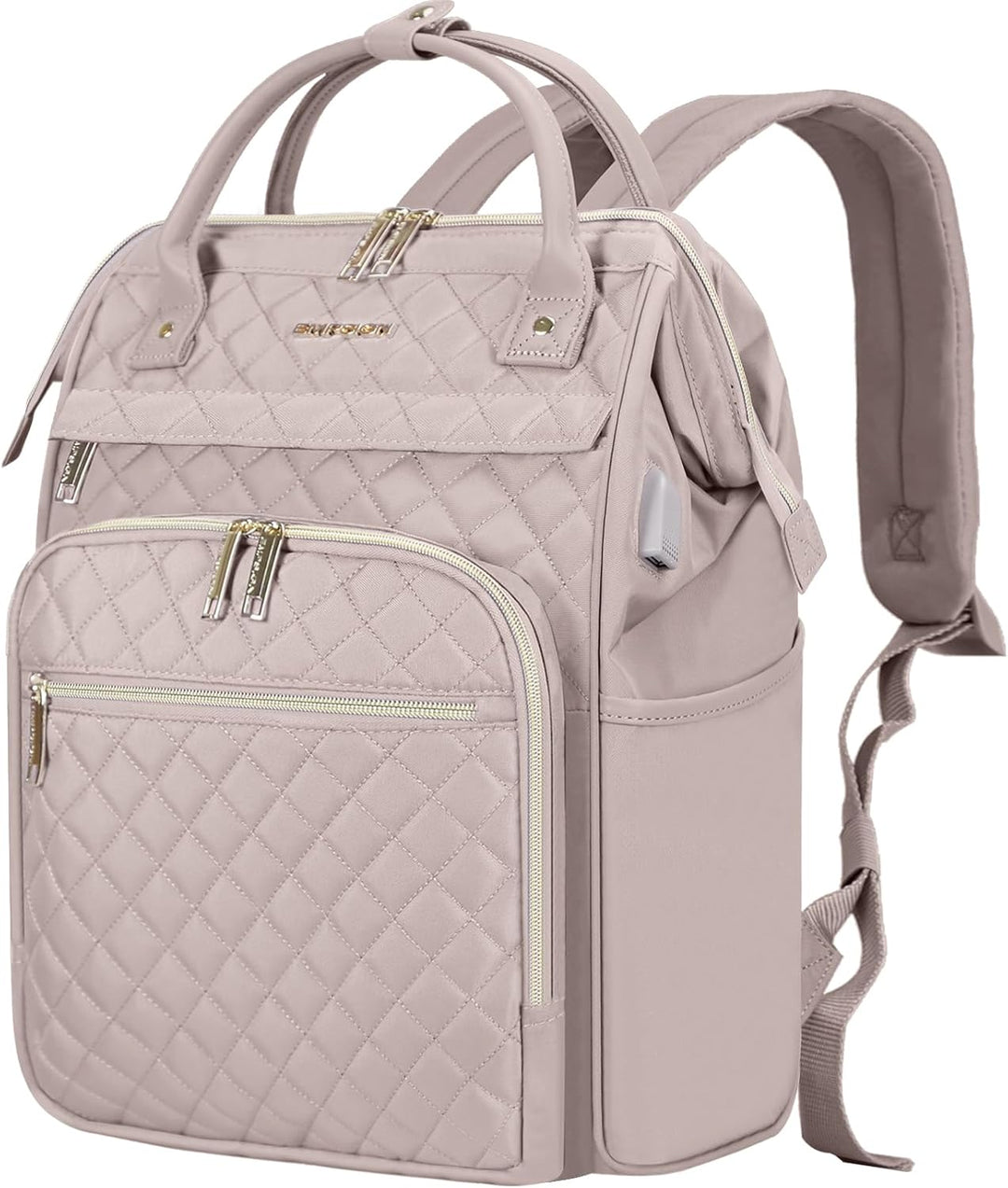 Modern unisex water-repellent backpack. Expandable storage, RFID security & USB port for laptops & gadgets.