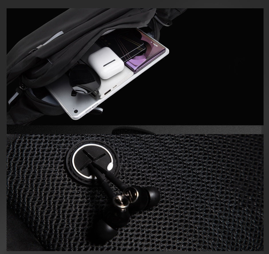 Sporty water-resistant waist bag for hiking, cycling, or jogging. Multi-pocket design keeps gear organized.