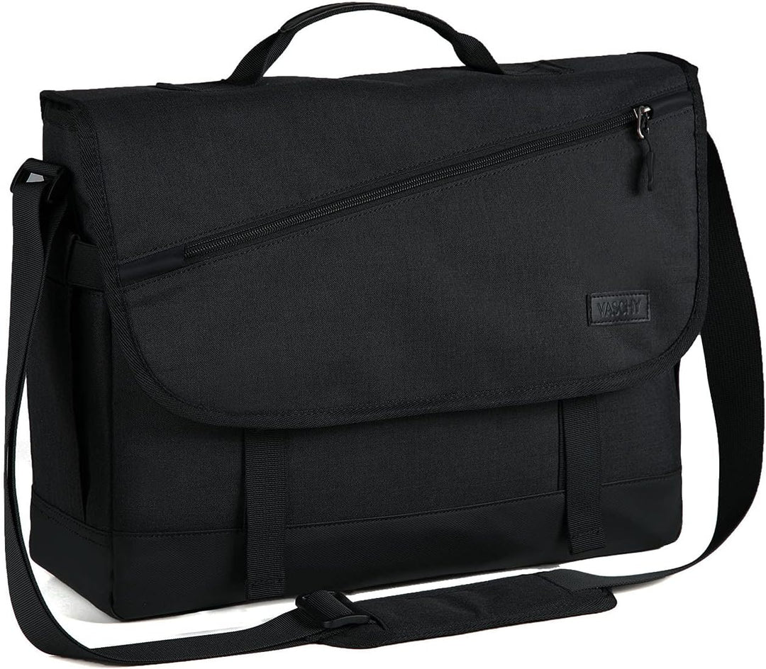 Durable water-resistant messenger bag, unisex. Protects laptops & essentials for business travel & daily work.