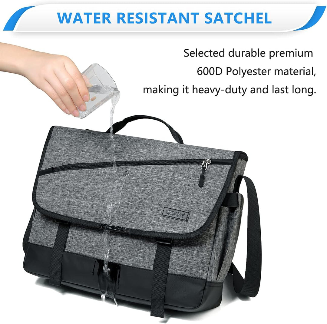 Adjustable strap on a comfortable unisex water-resistant laptop messenger bag. WorkMate series for easy carry.