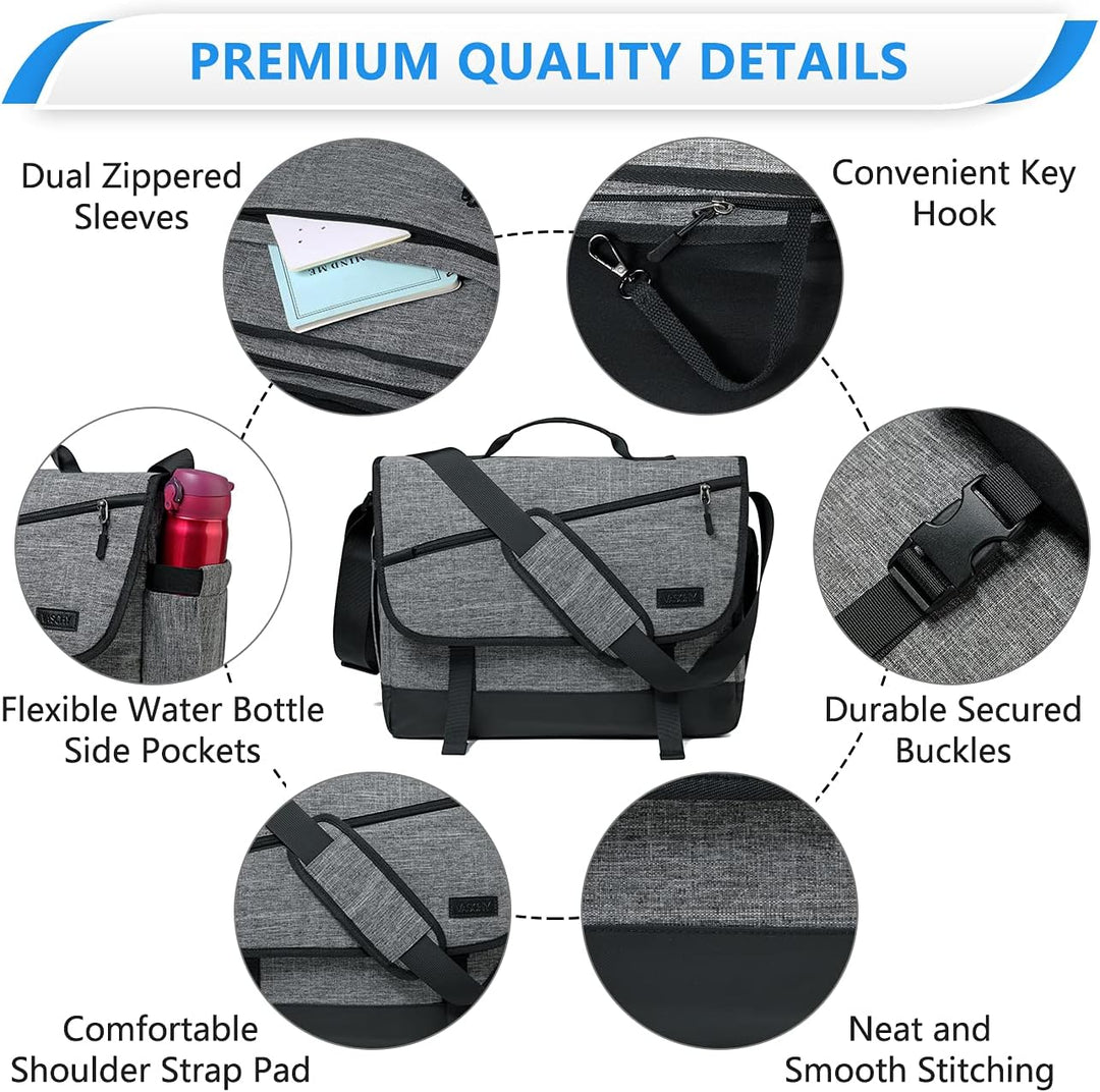 Professional unisex water-resistant laptop messenger bag for work & school. Smart organization for commuters.