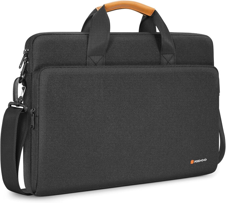 Unisex shoulder bag for laptops, water-resistant fabric, 360° protective foam padding.