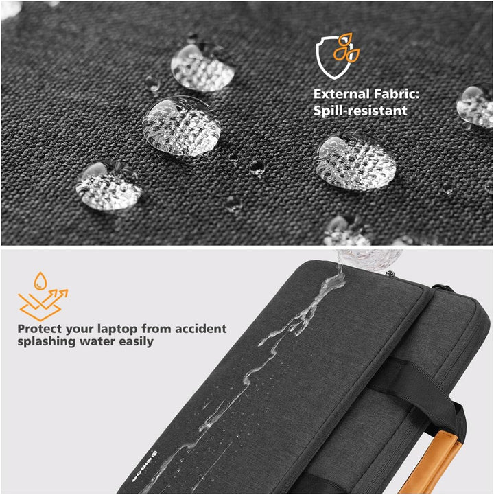 Unisex water-resistant laptop bag, shoulder strap, 360° protective padding for tech gear.