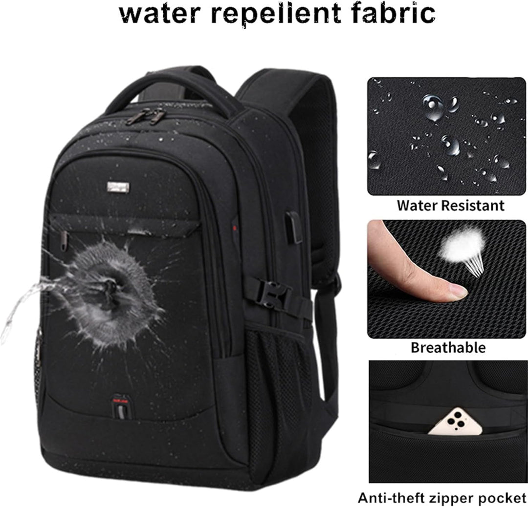 Versatile black water-resistant commuter backpack for daily use, school or work, with organized pockets & laptop sleeve.