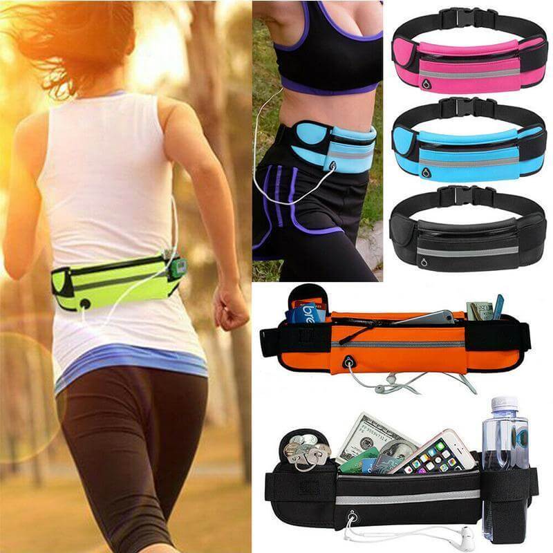 Front view: Unisex running waist pack, water-resistant, with secure phone pocket.