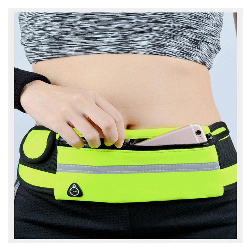 Close-up of durable, water-resistant fabric on the running waist belt. Phone ready.