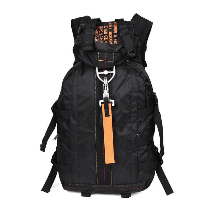 Unisex water-resistant tactical backpack, large capacity for outdoor adventures, hiking, camping, and travel.