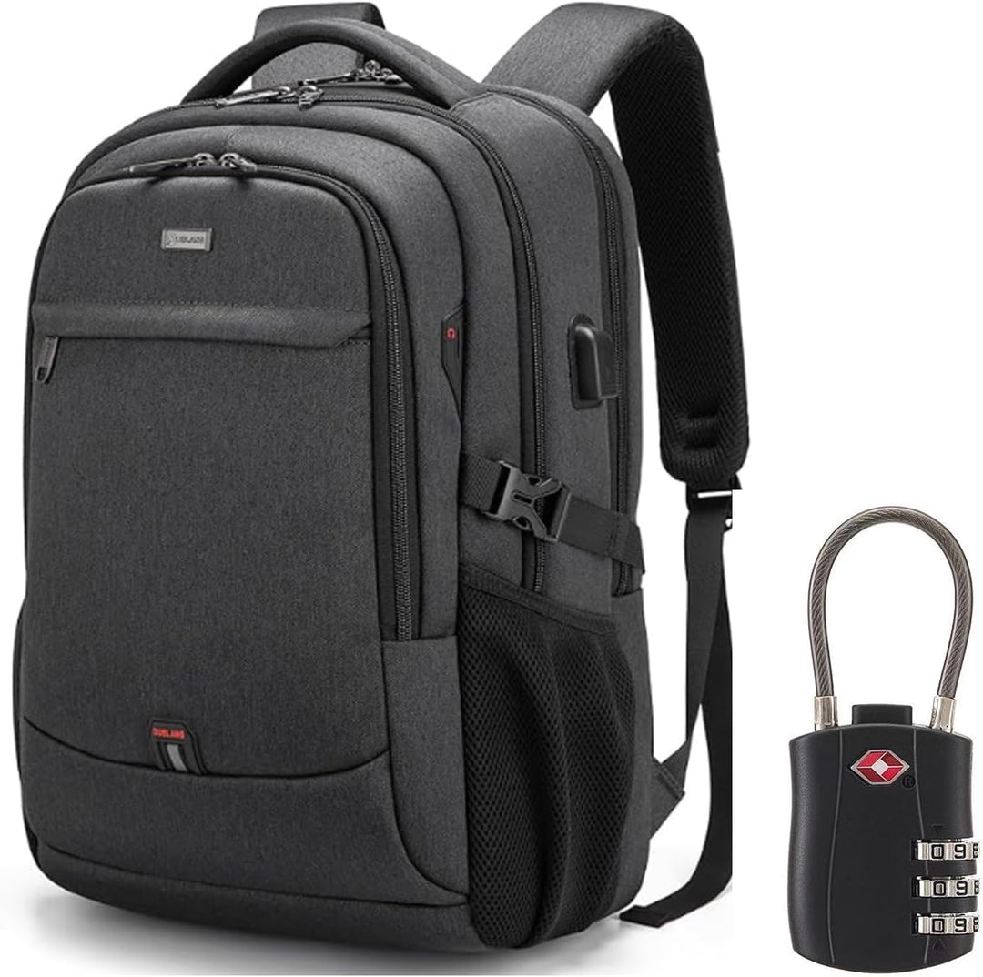 Unisex water-resistant travel backpack with USB port, ideal for laptops & daily commute.