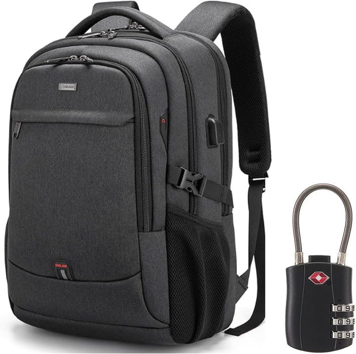 Unisex water-resistant travel backpack with USB port, ideal for laptops & daily commute.