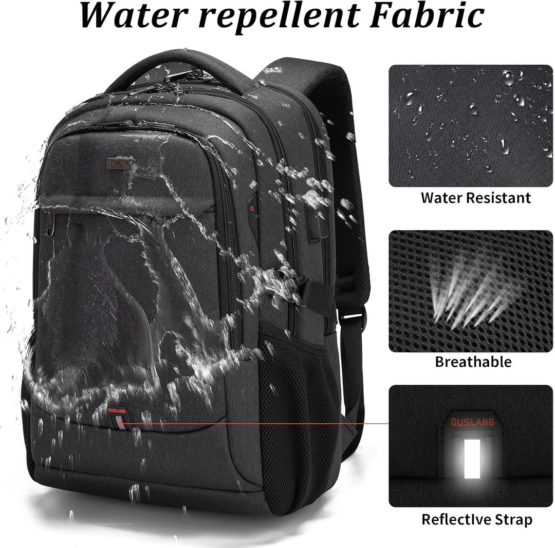 Ergonomic unisex travel backpack, water-resistant, designed for comfort, with laptop sleeve & USB.