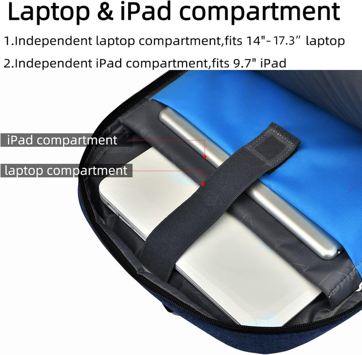 High-quality water-resistant laptop travel backpack, unisex, offering ample storage & USB charging.