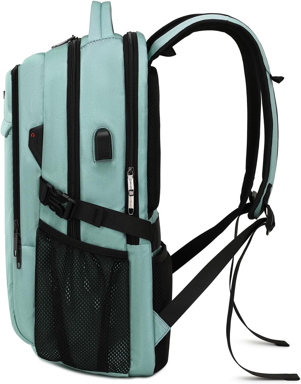 Modern water-resistant travel backpack, unisex, for laptops, with USB charging port & ergonomic straps.