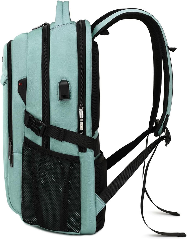 Modern water-resistant travel backpack, unisex, for laptops, with USB charging port & ergonomic straps.