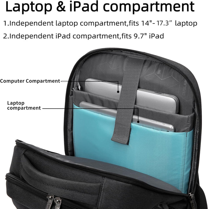 Essential unisex laptop backpack, water-resistant, with organized sections & convenient USB port.