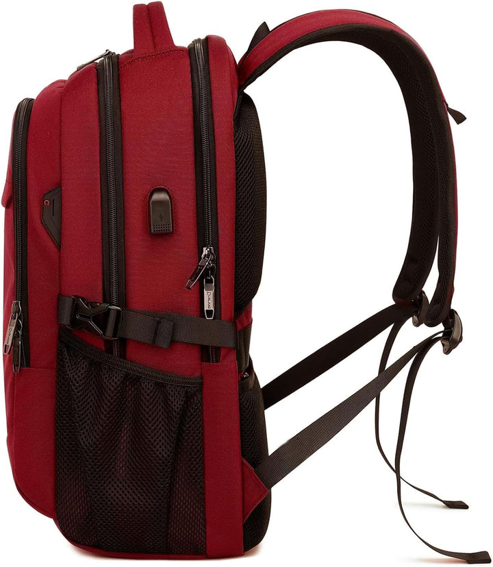 Optimized water-resistant travel backpack, unisex, with dedicated laptop zone & USB charging access.