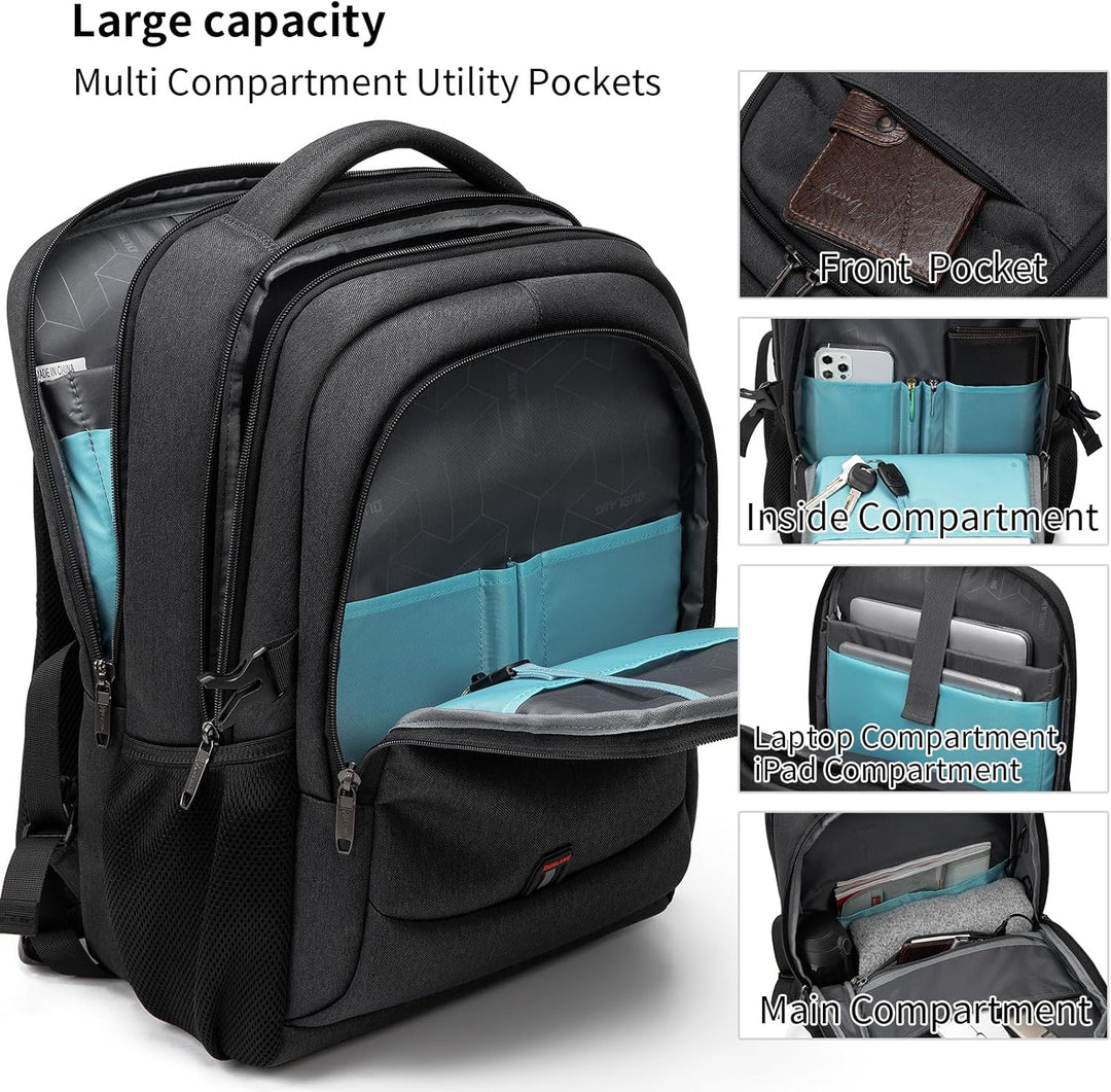 Dynamic unisex travel backpack, water-resistant, supports laptops & features a practical USB port.