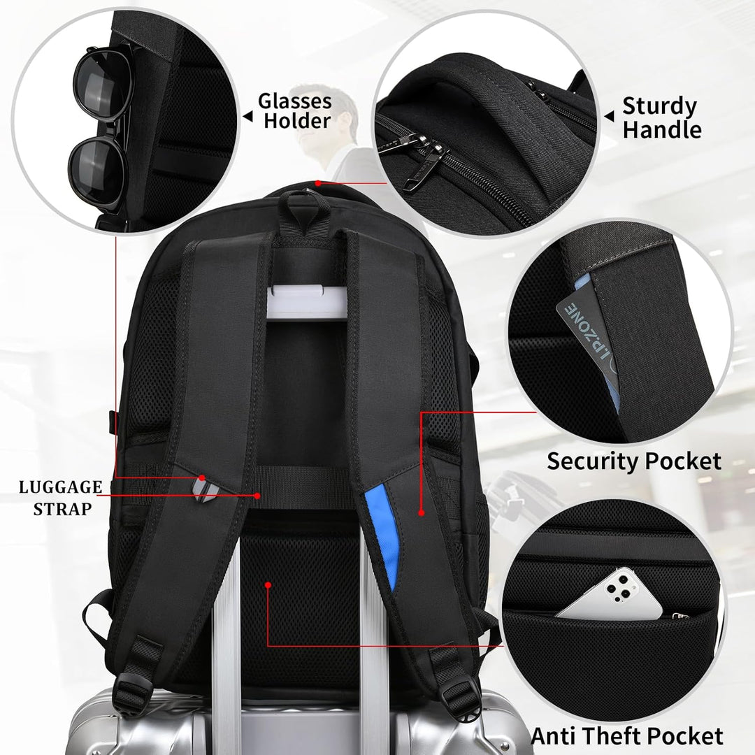 Adventure-ready water-resistant backpack, unisex, for laptops & travel essentials, with USB port.