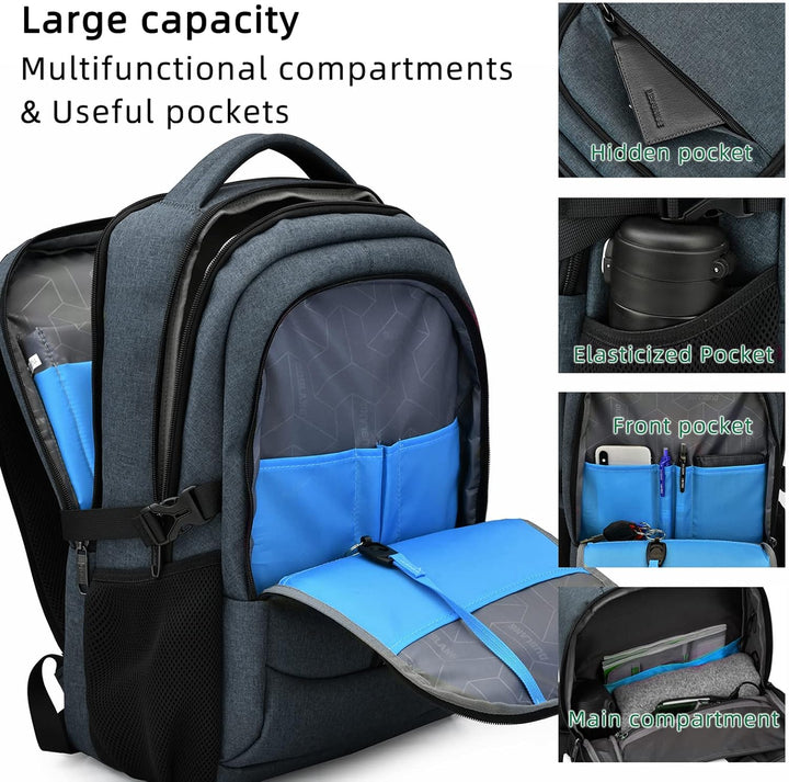 Long-lasting water-resistant laptop backpack, unisex, designed for travelers & commuters, with USB.