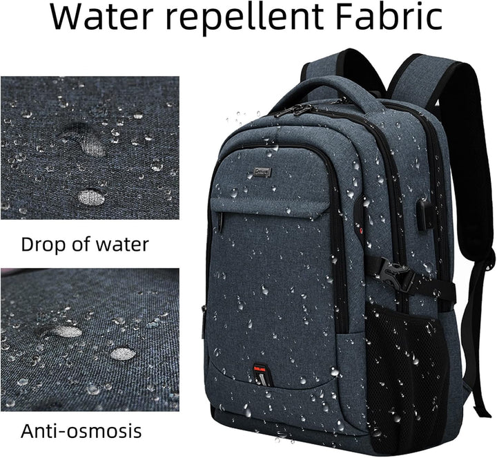 Go-anywhere water-resistant unisex backpack, perfect for laptops, travel & daily charging with USB.