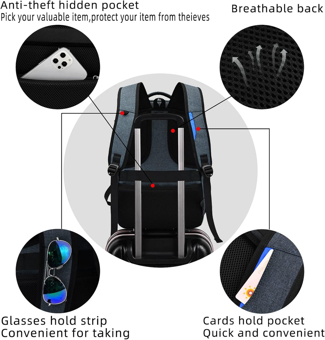 Flexible water-resistant travel backpack, unisex, for various activities, with laptop sleeve & USB port.