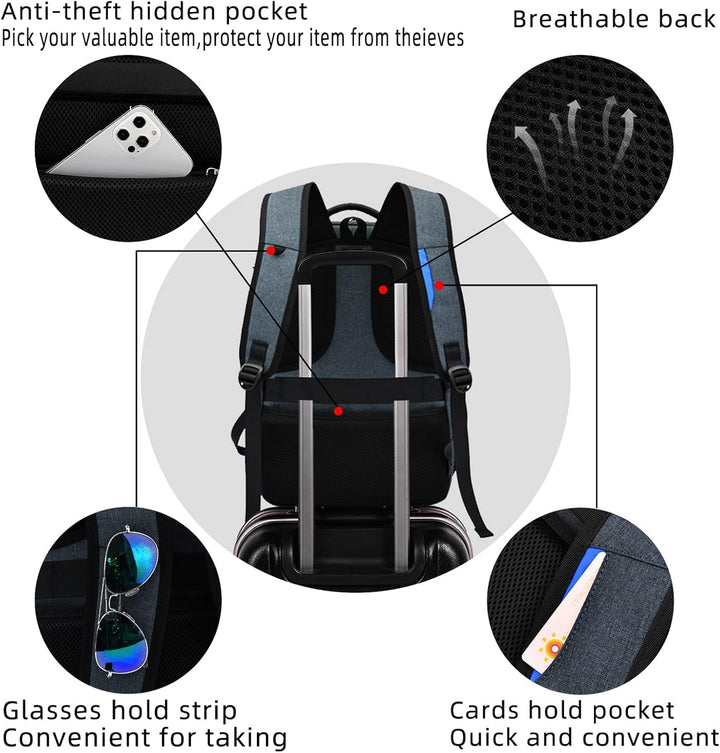 Flexible water-resistant travel backpack, unisex, for various activities, with laptop sleeve & USB port.