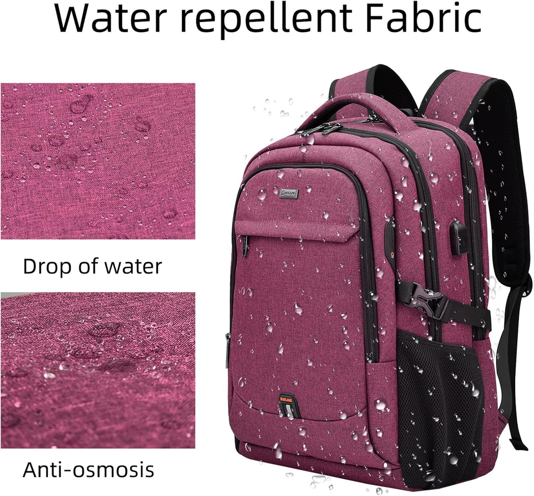 Refined water-resistant travel backpack, unisex, ideal for modern professionals, with USB port.