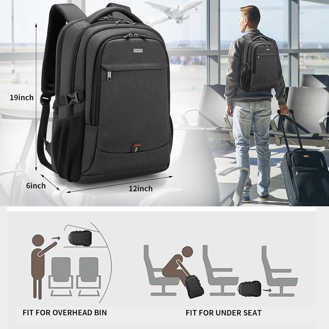 Comfortable water-resistant travel backpack, unisex, with laptop protection & integrated USB port.