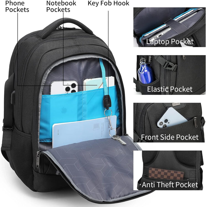 Professional unisex water-resistant backpack with USB charging, ideal for business and travel.