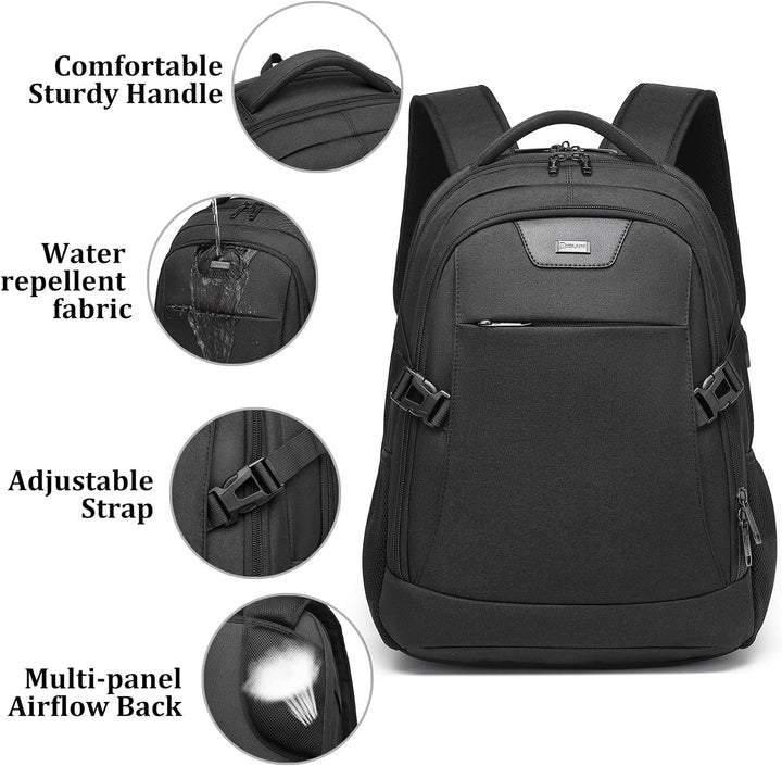Anti-theft water-resistant laptop backpack, unisex, for secure travel & easy USB charging.